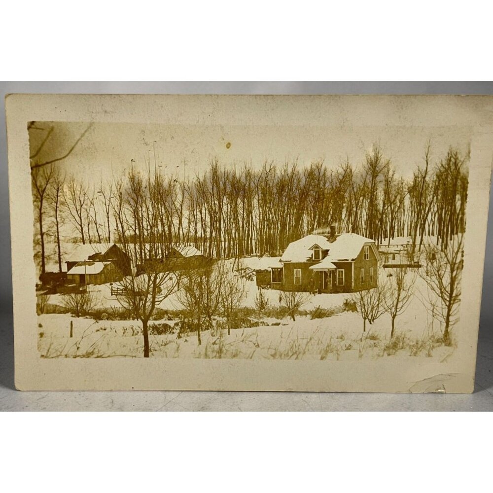 Vintage RPPC Postcard Rural Winter Scene Farmstead Cabin Posted Central City NE